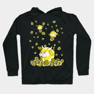 lucky yellow bubble cow with gold coins Hoodie